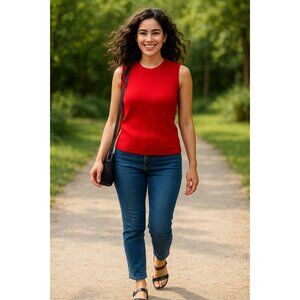 Ann Taylor XS Red Silk Knit Sleeveless Top Vintage Minimalist Tank Classic Chic